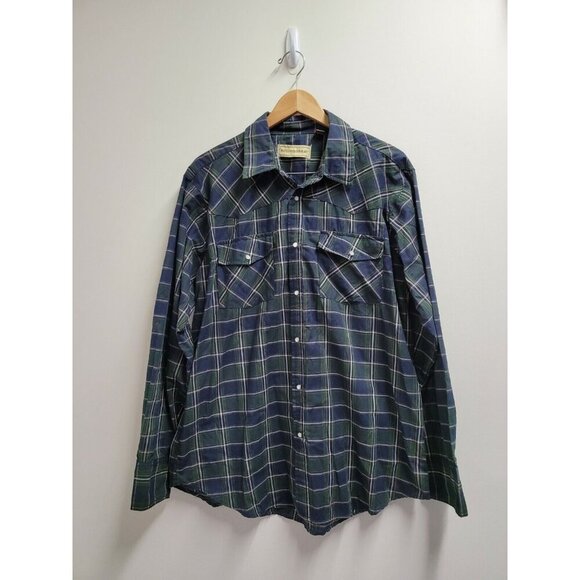 Bit & Bridle Shirt Blue Green Plaid Button Up Pearl Snap Western Mens Size XL - Picture 1 of 5